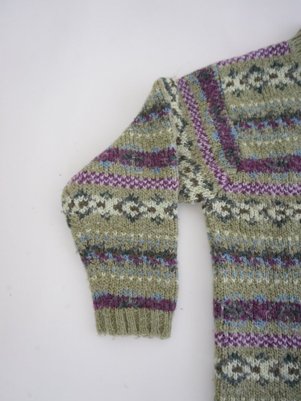 Vintage Studio Works Green Fair Isle Knit Zip Cardigan Nordic Pattern Petite PM - Picture 8 of 10